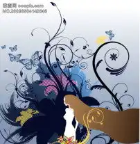 韩国风格插画长发美女潮流花纹矢量模板下载769603