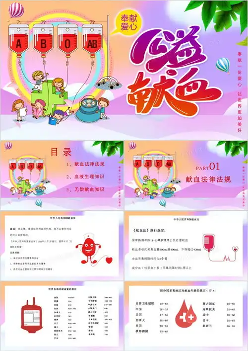 创意简约卡通小清新公益献血世界献血日通用ppt模板下载清新ppt熊猫办公
