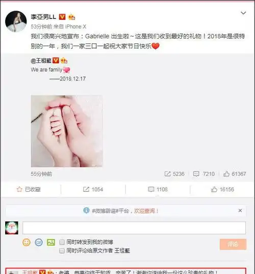 王祖蓝自曝女儿像自己还公布了女儿的英文名字和出生日期