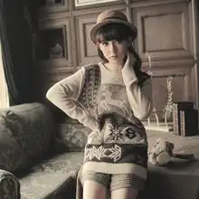 2012冬季新款vivi杂志款甜美女装麋鹿圆领长袖线衫百搭提花毛衣女