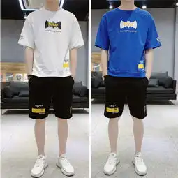 夏季短袖套装男士2019新款休闲潮牌情侣装衣服男装潮流夏装t恤男