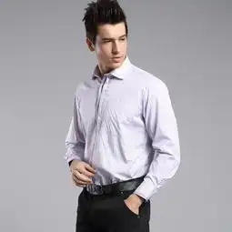 春装新款男装正品商务男士正装衬衫条纹异色门襟长袖衬衣089