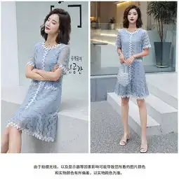 连衣裙女2019夏季新款甜美小清新显瘦气质法国小众中长款蕾丝拼接a字裙zcy
