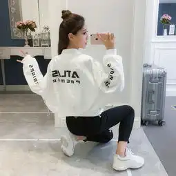 现货秋装韩版新款学生印花抽绳宽松原宿风棒球服外套女装上衣