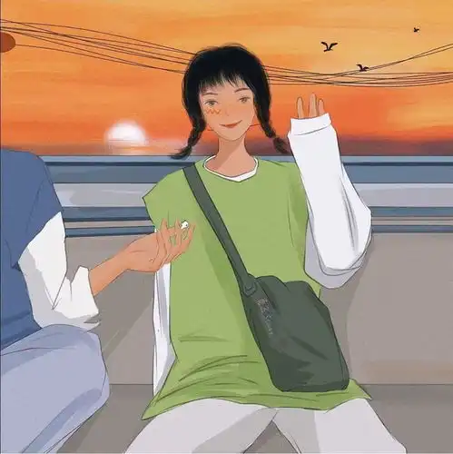 插画意境情侣头像砰砰在左边,你在砰砰里