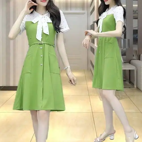 有短袖长袖春夏小清新连衣裙女装雪纺显瘦超仙气质收腰春秋衬衫裙