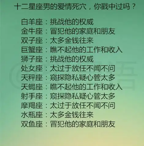 十二星座男的爱情死穴,你戳中过吗12星座都爱在朋友圈晒什么