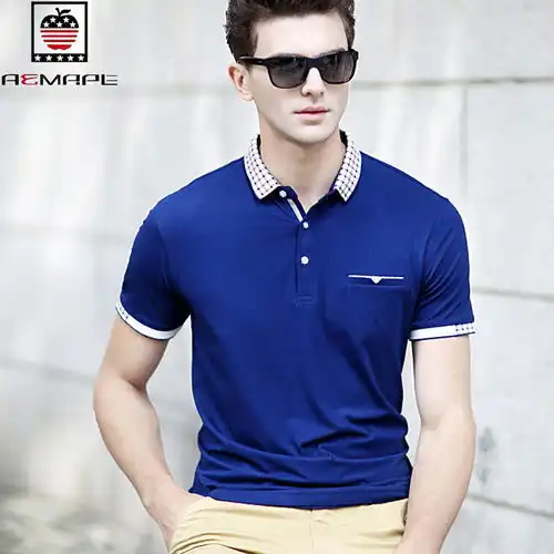 夏季潮流男装衬衫领polo衫短袖t恤男翻领半袖衣服