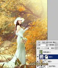 ps调出橙黄色唯美树林美女婚片写真3