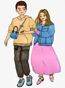 情人节牛仔色系手绘插画风情侣牵手逛街png免抠图图片素材psb格式下载动漫人物大全