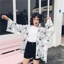 春夏新款日系黑色仙鹤印花和风外套百搭复古改良和服女学生防晒衣