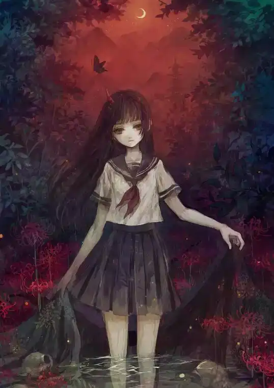 黑色头发动漫少女图片