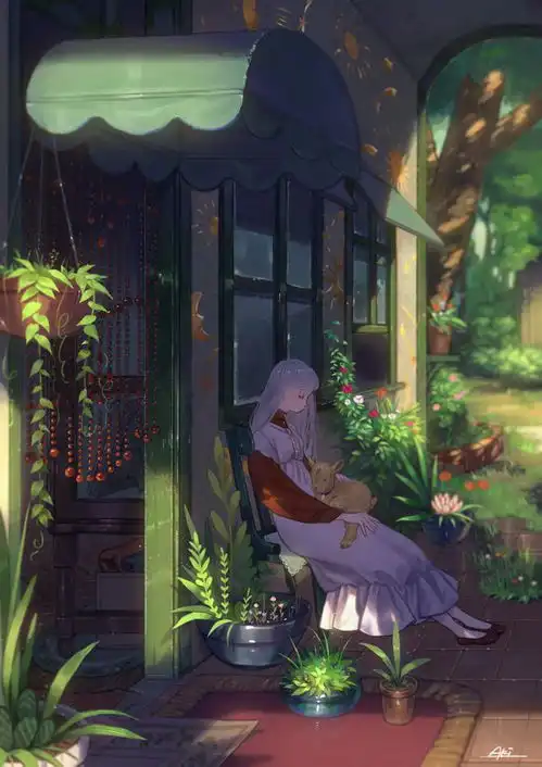 星空海浪点缀的梦幻少女插画,犹如精灵般的少女感十足