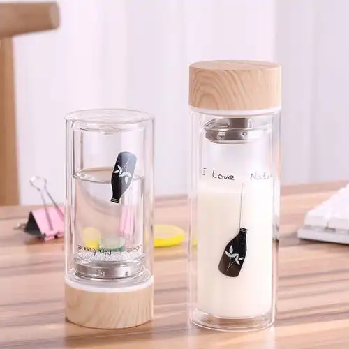 双层隔热玻璃杯子女学生韩版可爱水杯原宿情侣带滤网杯子便捷茶杯