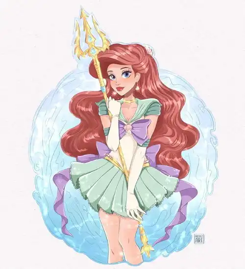 美少女战士版迪士尼公主,其他公主用法杖,唯独花木兰用剑