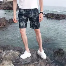 夏天韩版休闲裤薄款宽松运动短裤男夏季迷彩五分裤潮牌网面沙滩裤
