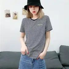 条纹t恤女短袖2021夏装新款女装潮韩版宽松原宿风夏季短款上衣
