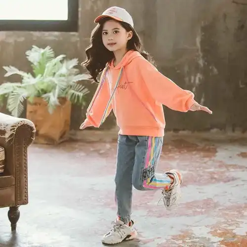 女童牛仔裤卫衣两件套春季新款韩版2020女童中大童装卫衣休闲套装