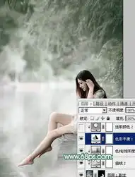 用ps把湖边戏水的美女图片调成青绿色
