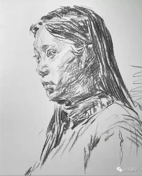 女青年侧面素描这么画,校考有用