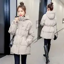 2023冬季新款连帽羽绒服中长款女90白鸭绒