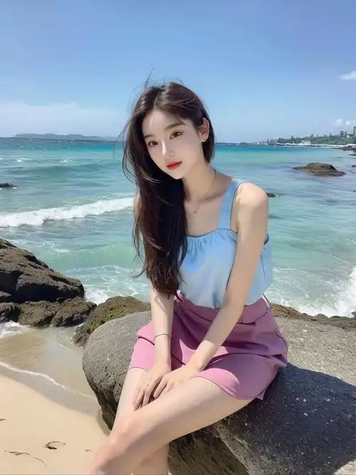 美女,夏日海滩新风尚绿色短裙炫出清新美