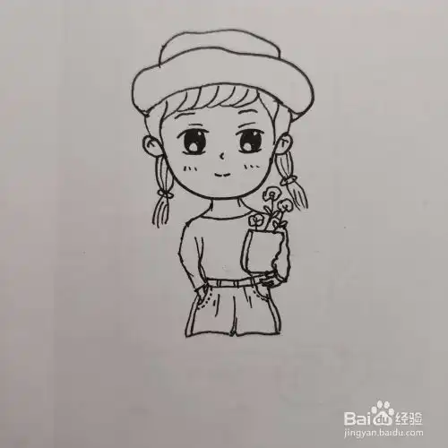 怎样画简单的女孩手拿花的插画