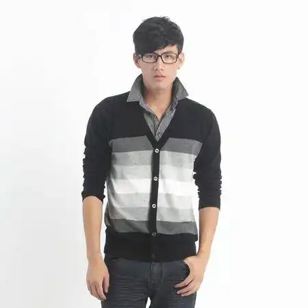 格男仕春秋男式毛衣简约衬衫领男式套头针织衫b025