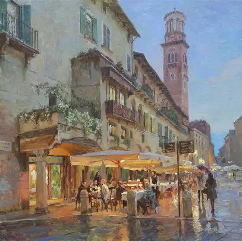 俄罗斯女画家的风景油画,色彩鲜明