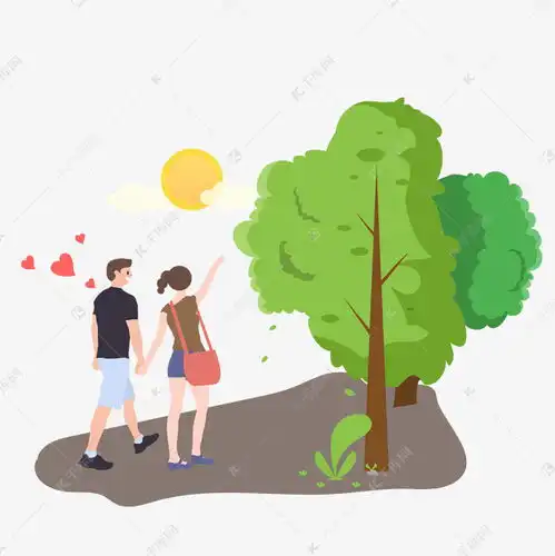 卡通插画风公园散步的情侣素材图片免费下载千库网