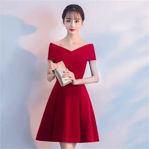 黑色晚礼服日常小礼服宴会聚会一字肩生日派对学生韩版礼服女短款